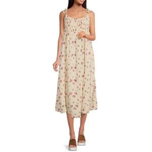 Free People Floral Print Square Neck Sleeveless Pleated Shift Midi Dress 8 - 10